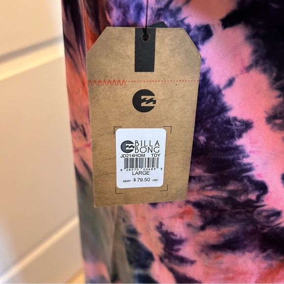 Billabong Black and Pink Tye-Dyed Maxi Sundress with Spaghetti Straps SZ L - Picture 6 of 8